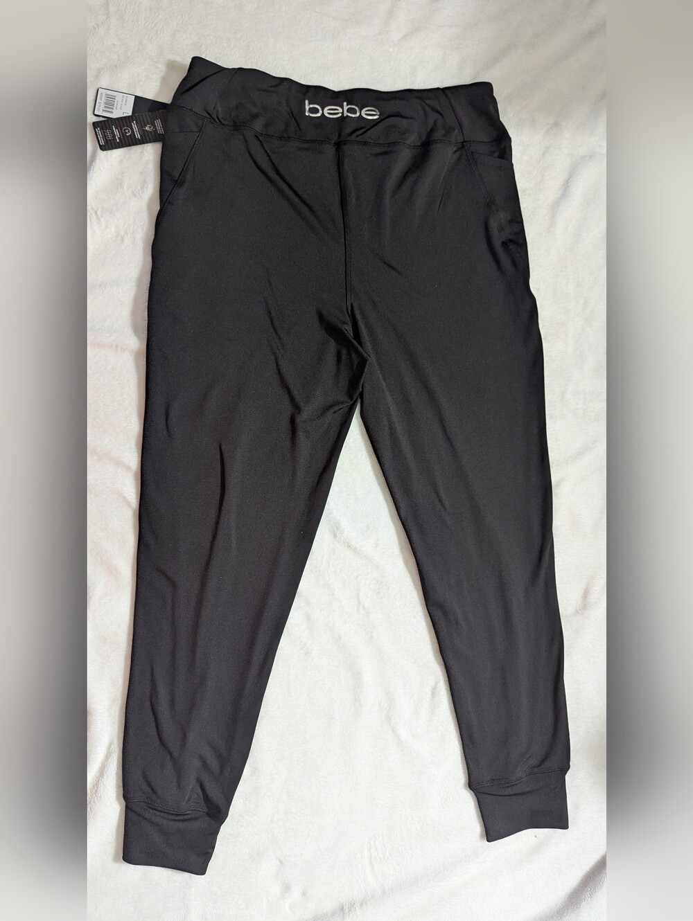 NWT Bebe Black Activewear Joggers Logo Waistband L